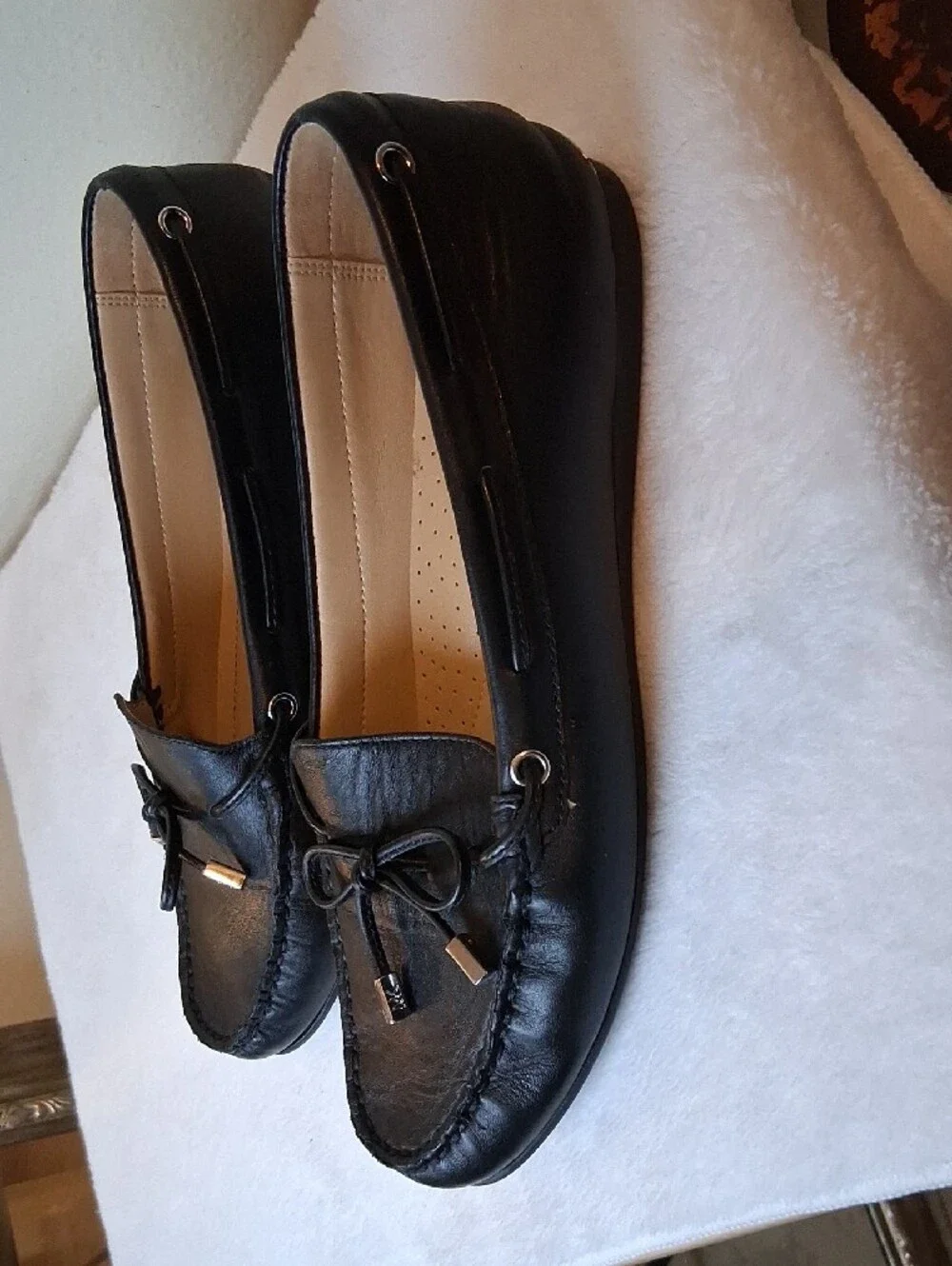 Michael Kors Black Leather Bow Moccasin Loafers